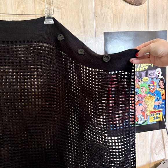 Black Knit Mesh Button Up Wrap 2000s - Picture 4 of 7